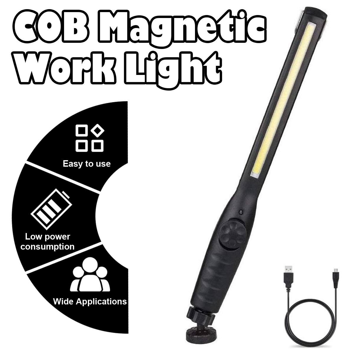 Geleide Waterdichte Werklicht Power Zaklamp Met Magneet Oplaadbare Draagbare Camping 360°Rotatie Base Helder Werklicht Usb Nieuw