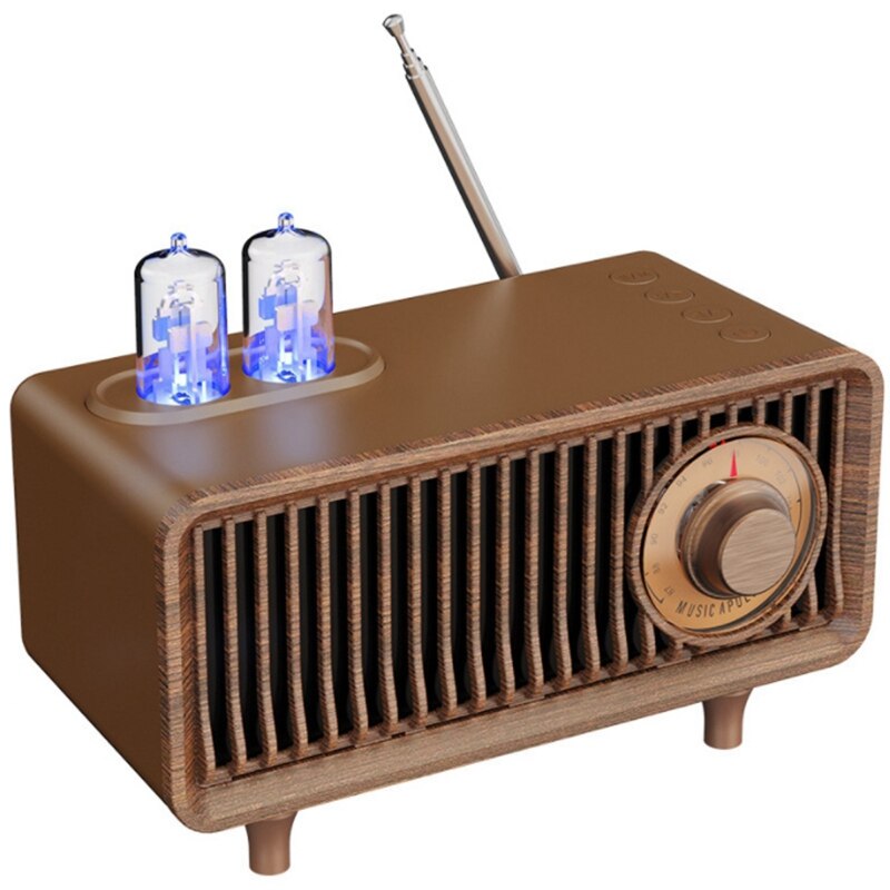 Wood Retro Radio Wireless Bluetooth Speaker Subwoofer Music Player With LED Light Support Handsfree TF Card U Disk: Bruin