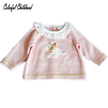 Little Girls T-shirt Adorable Bunny 3d Pattern Printed Ruffles Collar Tops&tee Baby Girls Autumn Knitted Shirts Kid Sweater