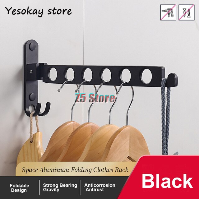 Aluminium Zwart Kledingrek Swivel Folding Kleerhanger Rack Droger Balkon Droogrek Voor Kleding Hanger Wandmontage