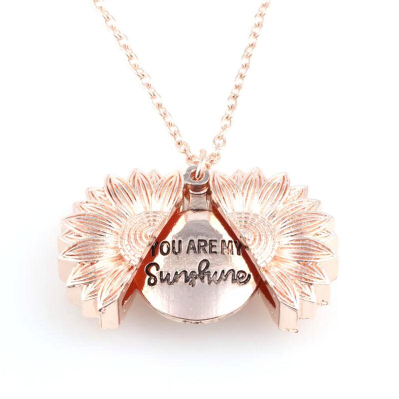 You Are My Sunshine Open Locket Sunflower Necklace Boho Jewelry Stainless Steel Friendship Bff Letter Necklace Collier: rose gold
