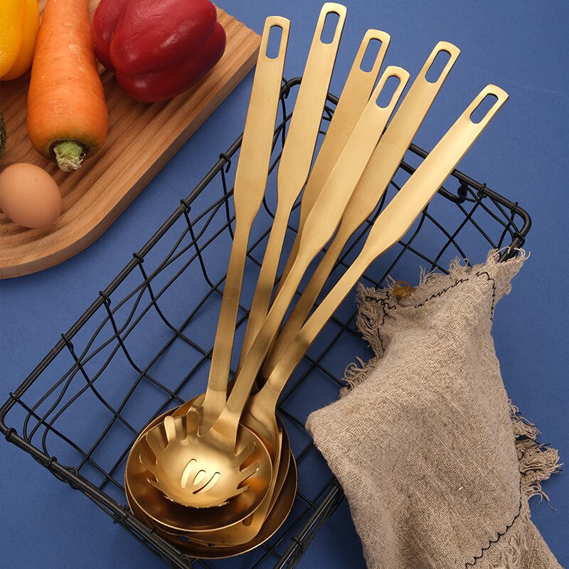 Stainless Steel Gold Kitchenware Cooking Tool Set Scoop Soup Ladle Skimmer Colander Kitchen Gadgets Nonstick Leaky Spatula 1PC