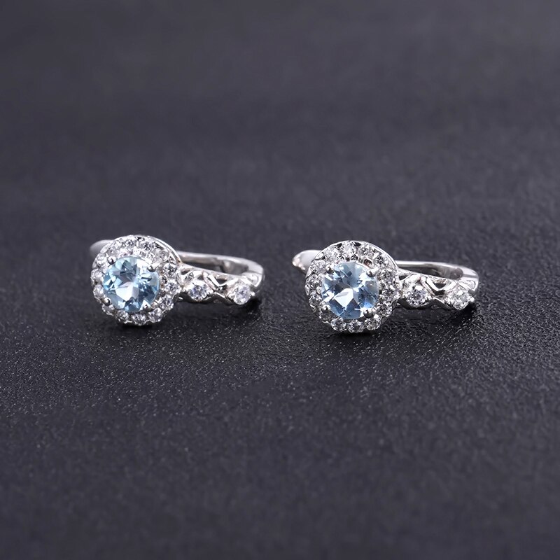 Gem's Ballet 2.07ct ronda Natural cielo azul Topacio pendientes joyería fina Soild 925 Sterling pendientes chaquetas para mujeres