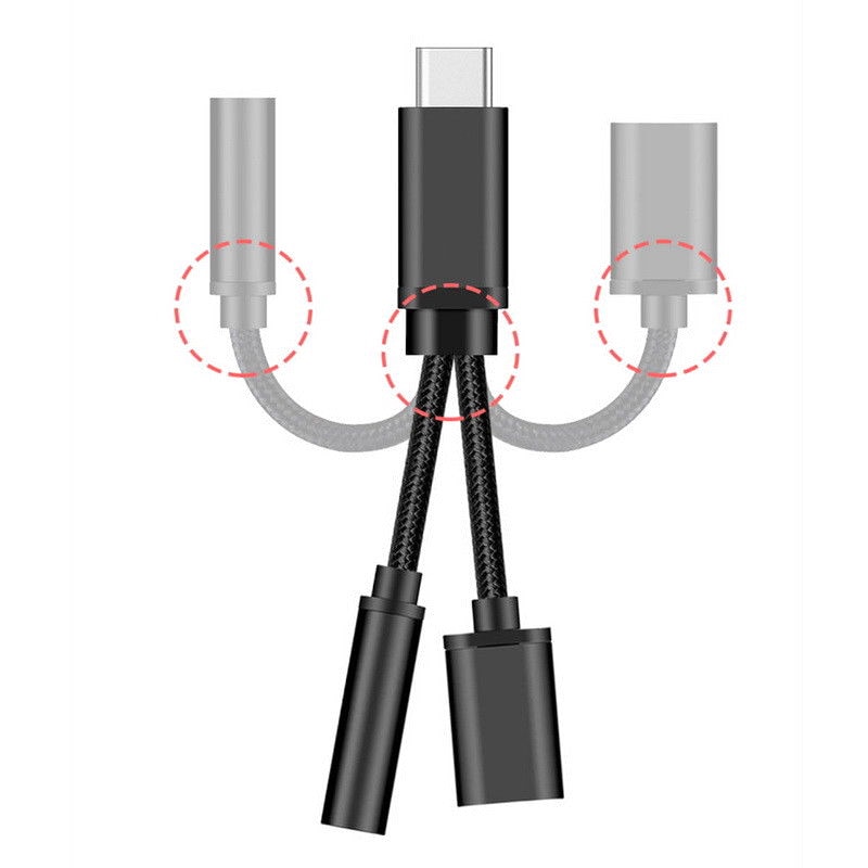 Twee-In-een Adapter Kabel TYPE-C Naar 3.5 Mm Adapter USB-C Type C Naar 3.5 Mm Splitter Hoofdtelefoon jack Kabel Voor Iphone Xiaomi Huawei