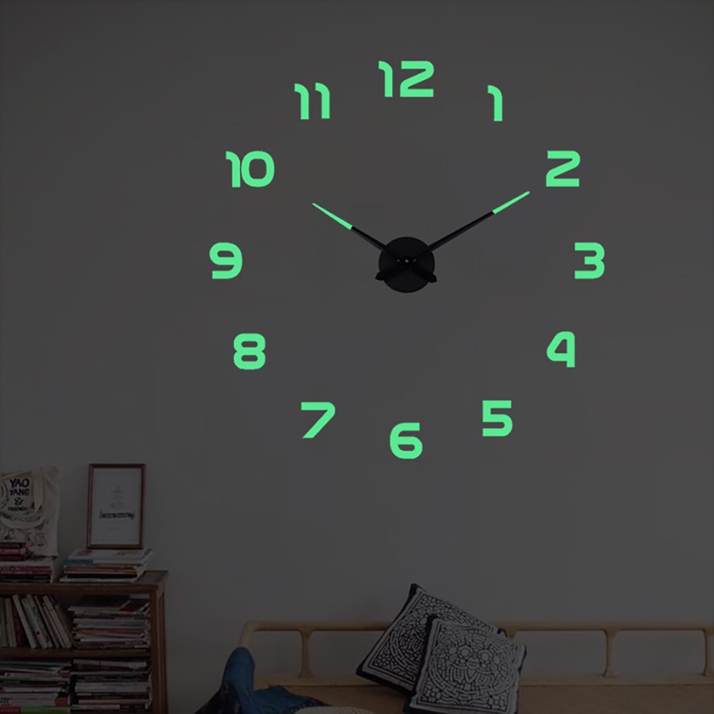 Horloge murale lumineuse 3d sans poinçon, décoration murale fluorescente dans l&#39;obscurité, décoration murale auto-adhésive pour la maison: B
