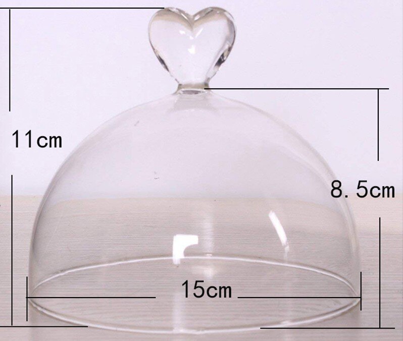 Glass dome bell jar display case Cloche with Wood Base Heart Handle Dry Flower Ornaments Handmade Craft: No base