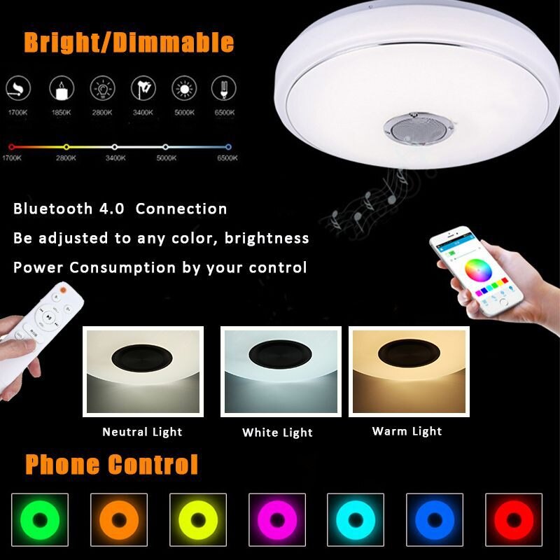 200W 40Cm Wifi Moderne Led Plafondlamp App Bluetooth Muziek Licht Thuis Smart Plafondlamp Ondersteuning Google/alexa ~ Afstandsbediening