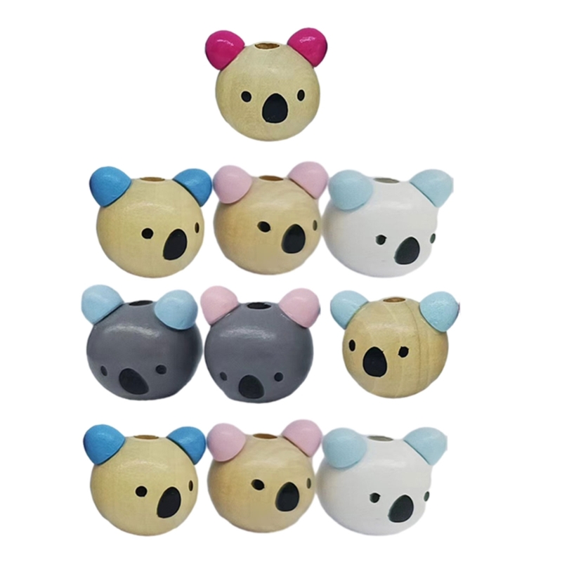 10pcs Wooden Beads with Adorable Animal Faces Durable Besds for Craft Supplies