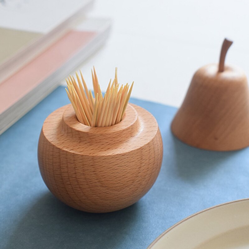 Wood Toothpick Storage Black Walnut Toothpicks Organizer Small Pear Shape Fruit Fork Jar Container Modern Kitchen Items