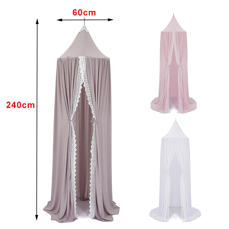 Kid Giocare Tenda Casa Rotonda Letto A Baldacchino per la Ragazza Del Bambino Culla Letto Tenda con Pizzo Cupola Appeso Camera Dei Bambini Dossel rosa/Bianco/Grigio