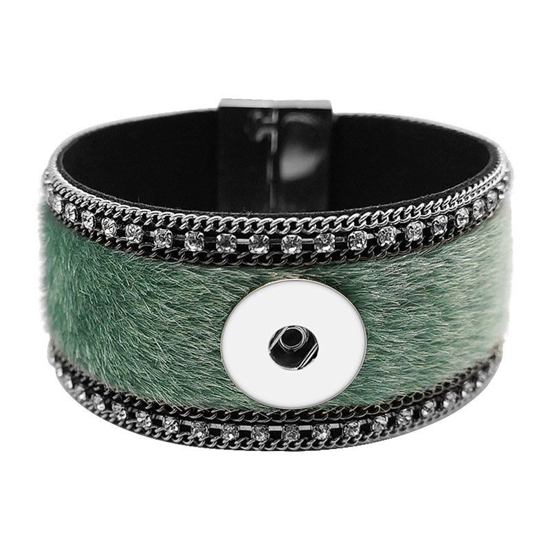 Se0205 rhinestone hestehår multi-farve læder armbånd tryk armbånd magnet spænde pasform 18mm tryk knapper tryk smykker
