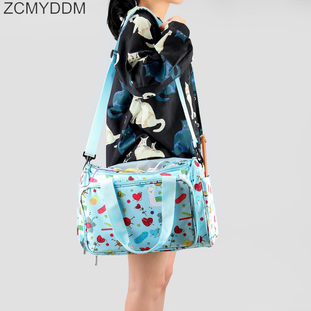 ZCMYDDM Print Knitting Storage Bag Yarn Tote Organizer with Inner Divider DIY Household Organizer Knitting Needle Bag