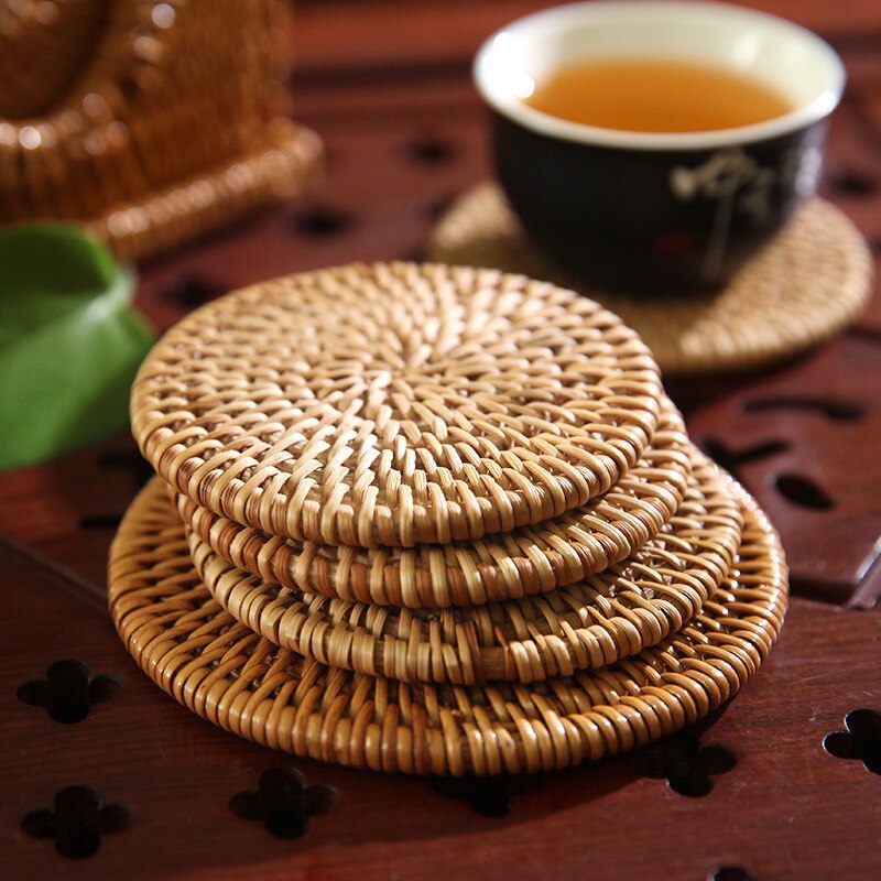 Mimbre de paja Natural para mesa aislamiento térmico taza de café o té antideslizante duradera, plato de cazuela, manteles individuales de mesa, posavasos para taza