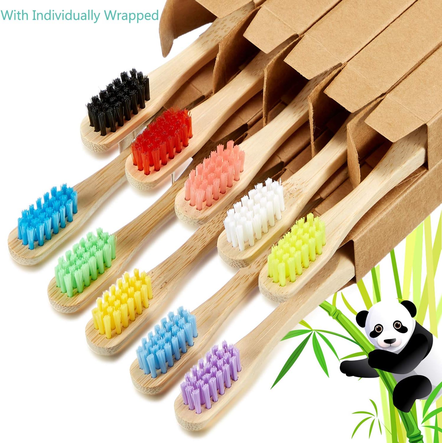 Bamboe Tandenborstel, 10 Stuks Biologisch Afbreekbare Tandenborstel Met Medium Harde Haren, Afgeronde En Comfortabele Handvat Tandenborstel: Black