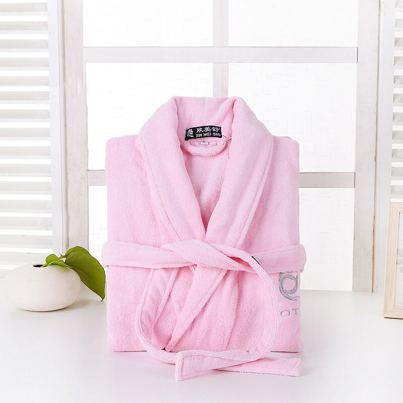 Men's Robe Cotton Bathrobe Adult Winter Towel Fleece Homewear Male Long Sleeved Gray Pajamas Men's Warm Homewear Autumn: LINGH PINK / L