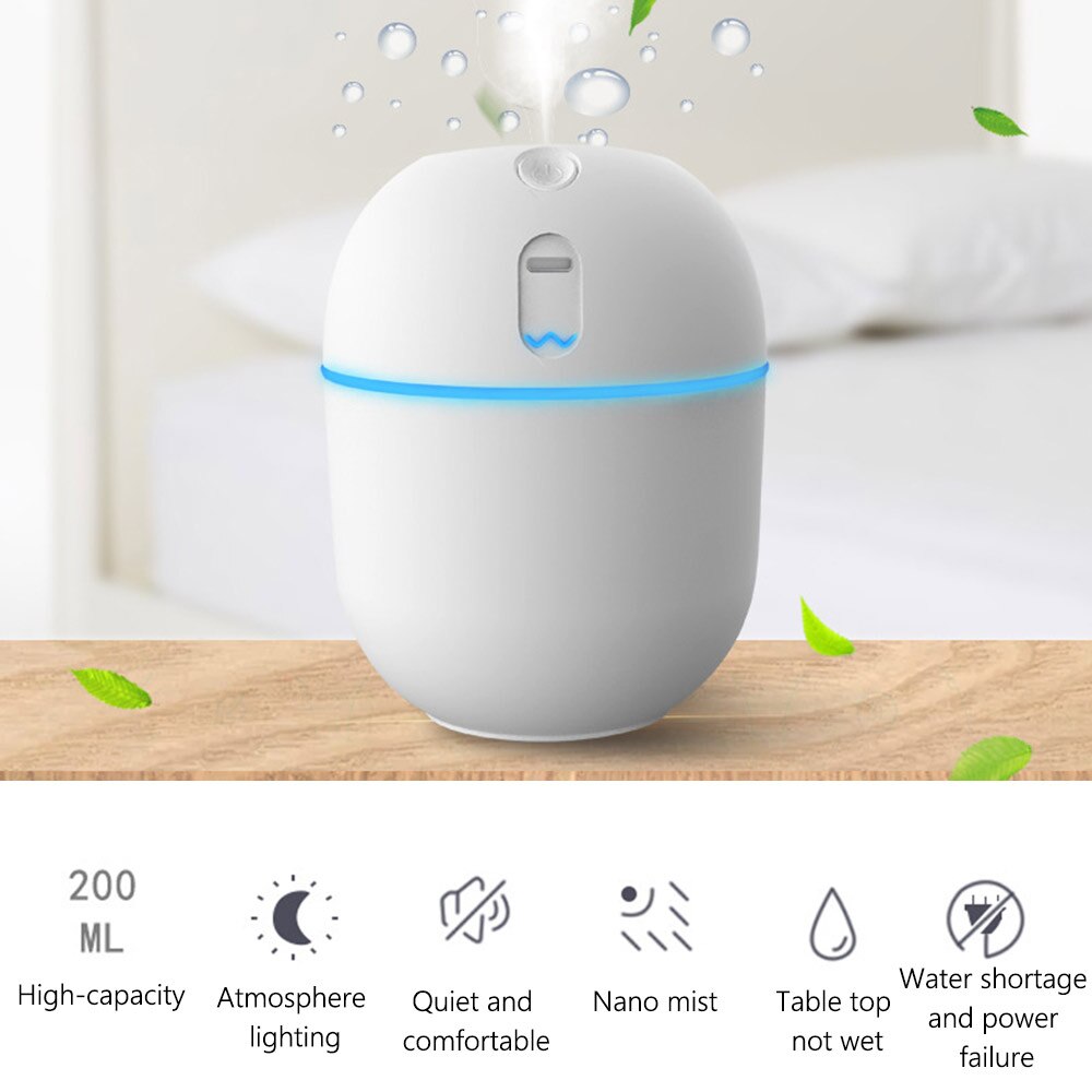 200ml witte mini-luchtbevochtigers, aroma-etherische olieverspreiders met romantische lamp, usb-mistmaker, aromatherapie-luchtbevochtigers voor thuis
