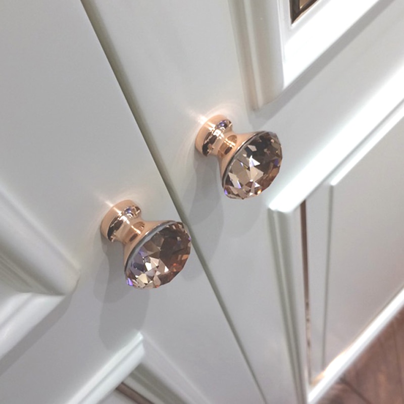 1* roségouden deurknoppen met strass-steentjes voor kastladedecoraties