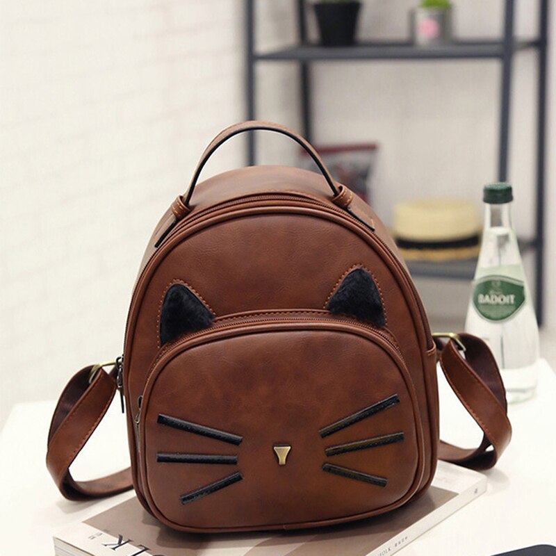 Vrouwen Meisje Rugzak Leuke Kat Baard Reizen Rugzak Rugzak Schooltas 4 Kleur: brown