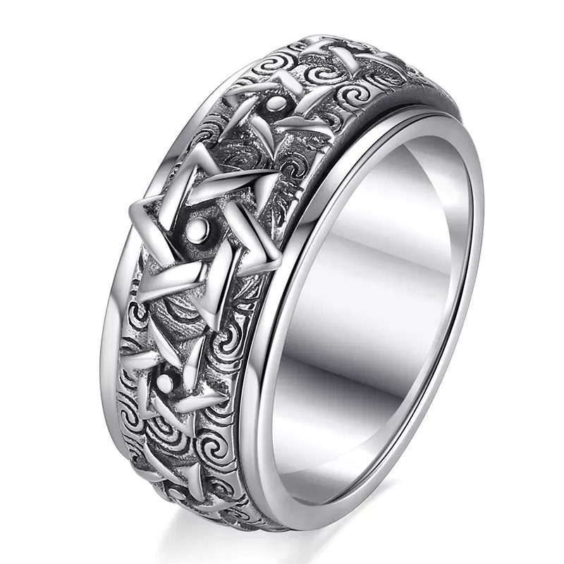 Anello girevole con stelle retrò per gioielli da uomo di molte dimensioni Anello popolare per coppia in argento 925 Accessori per dita indice da donna