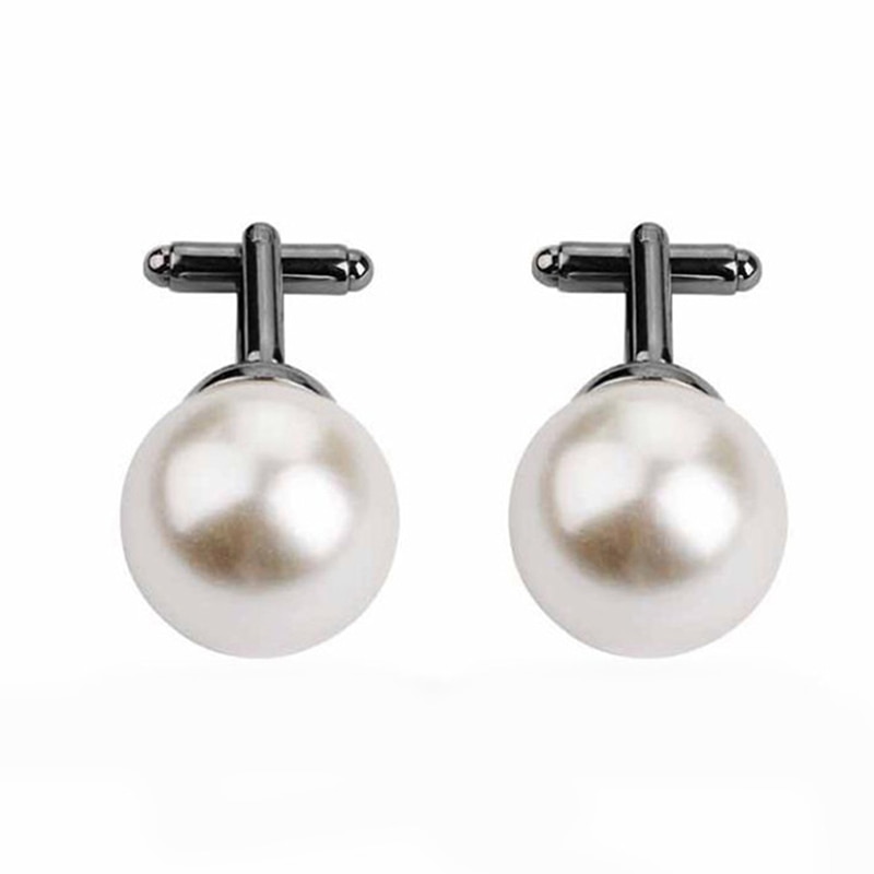 Gemelos de cuentas para hombre y mujer, gemelos redondos de perla blanca de imitación, traje de mujer, gemelos de negocios concisos, de de boda: Silver