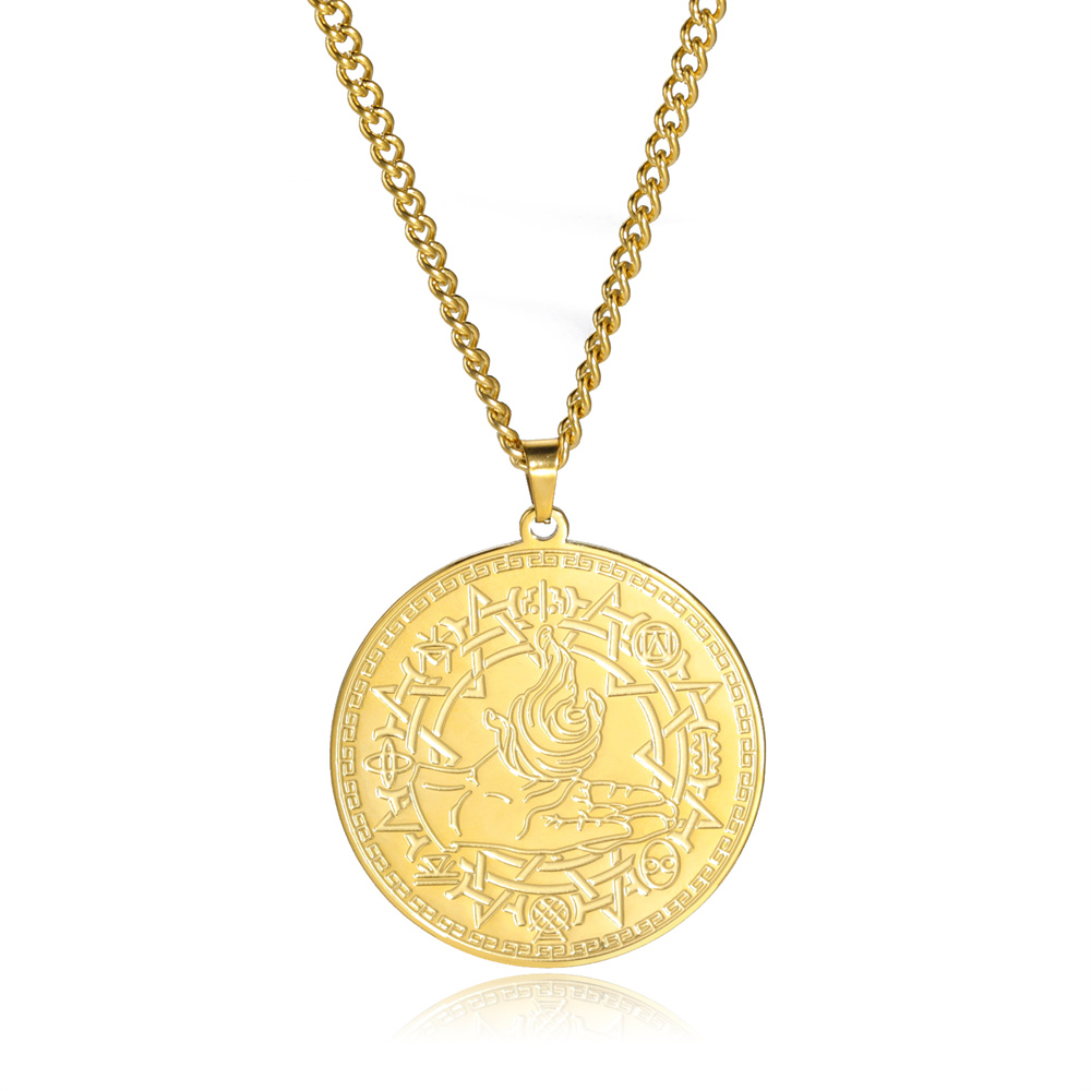 EUEAVAN Magia alchimia fuoco simbolo collana con ciondolo collane con ottogramma geometrico sacro in acciaio inossidabile per gioielli con amuleto da uomo: Luce di Colore Giallo Oro