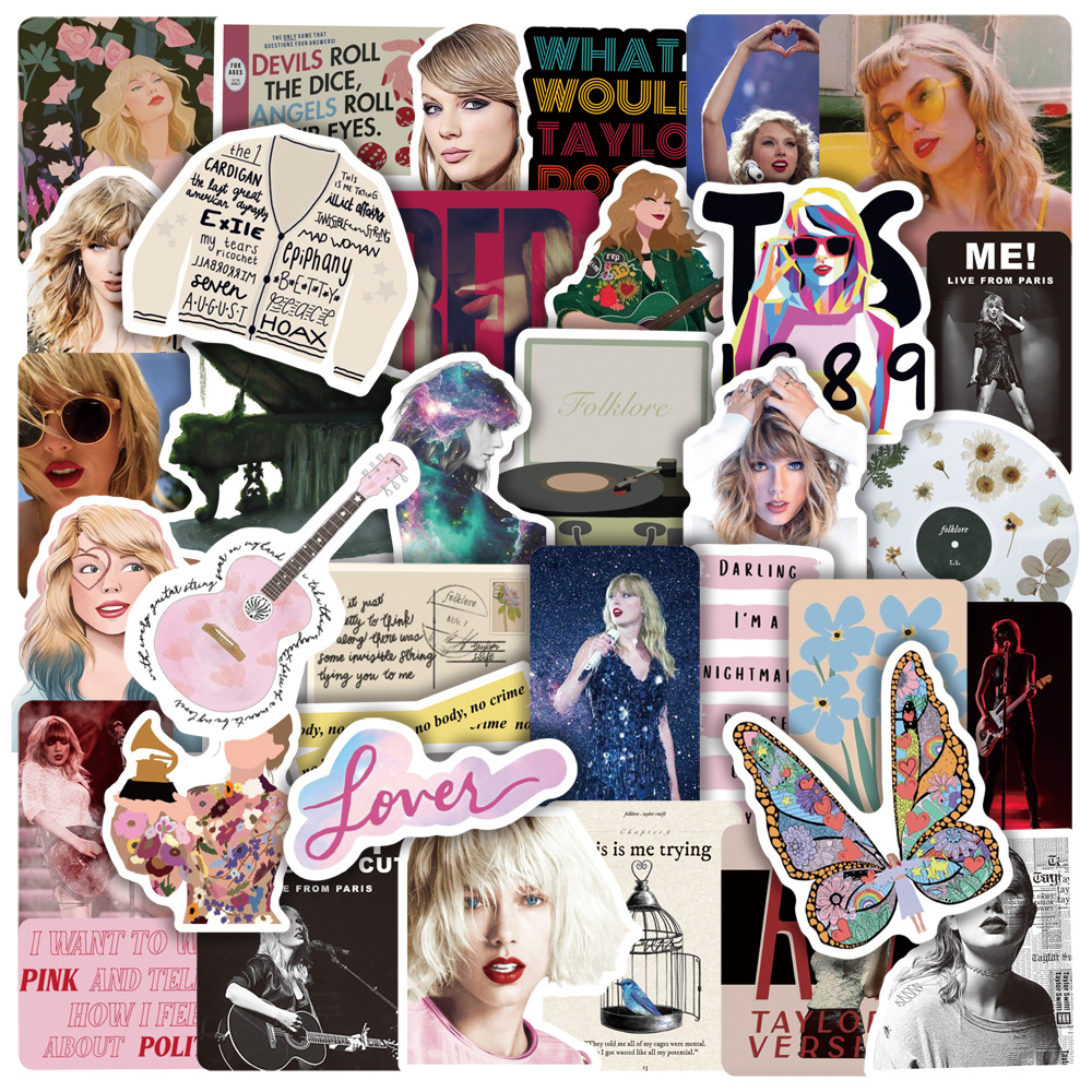 50Pcs Taylor Singers Sticker for Adult,Popular Singer Ablums Stickers for Laptops Water Bottles Waterproof Guitars Phone: Dark Blue