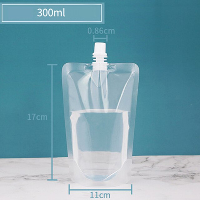 10pc Disposable Transparent Self-supporting Liquid Nozzle Bag Juice Beverage Bag Disposable Handle Packing Ziplock Pouch: Transparent 300ml