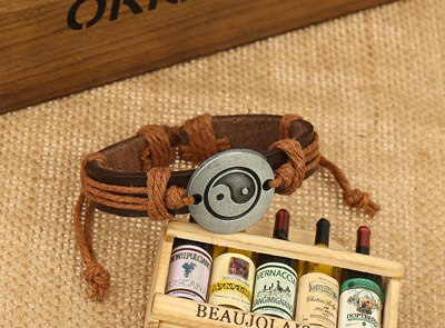 Nuovo Stile Orientale Ying Yang Bracciali in Pelle di Mucca Braccialetti Degli Uomini e braccialetti Femminile Catena di Gioielli A Mano Corda Tai Chi Otto trigrammi: leggero marrone