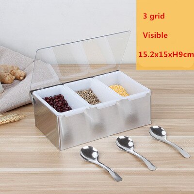 6 Compartment Seasoning Case Bar Condiment Box Holder Bar Drinks Fruit Garnish Cocktail Lime Lemo snack container storage box: Visible 3 grid