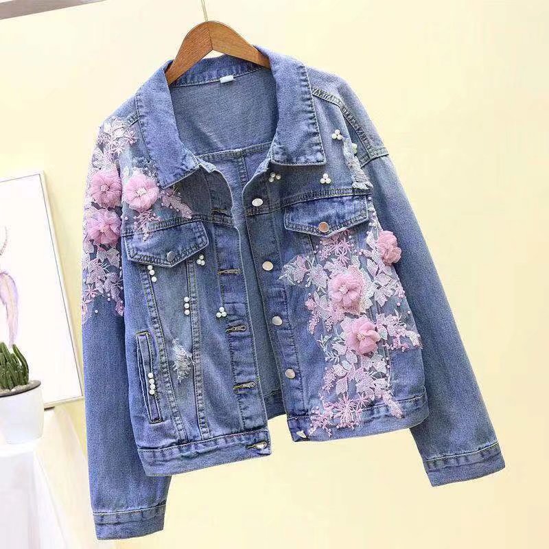 Chaqueta vaquera para niña, ropa con bordado de flores, primavera y otoño,