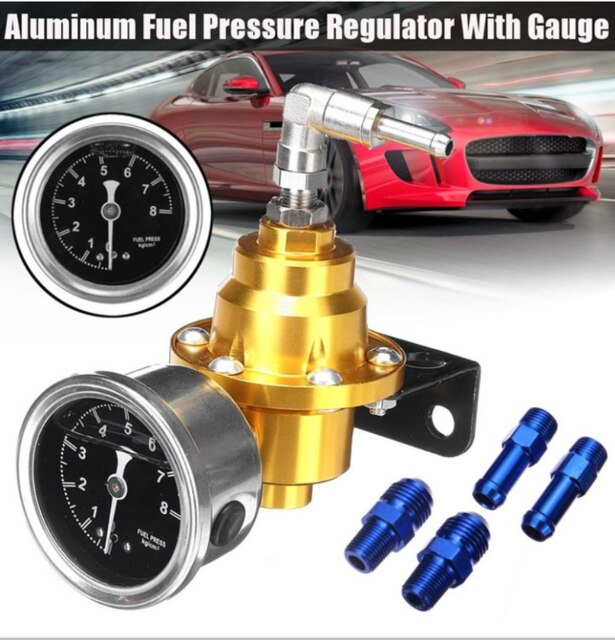 Regulador de combustible de uso General, supercargador de reacondicionamiento de vehículo, regulador de presión de combustible con Kit de manómetro, 1 ud.: Gold