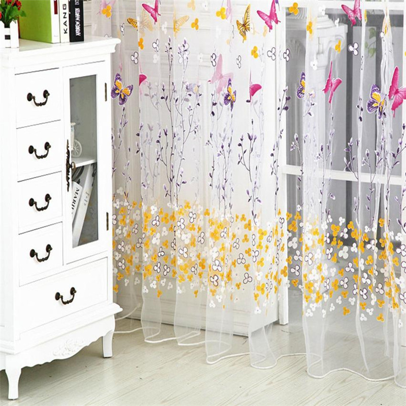 Lange 100*270CM Vlinder Venster Tule Gordijn Perspectief Voile Deur Drape Bloem Print Zomer Windows Opknoping Blind Panelen # B30