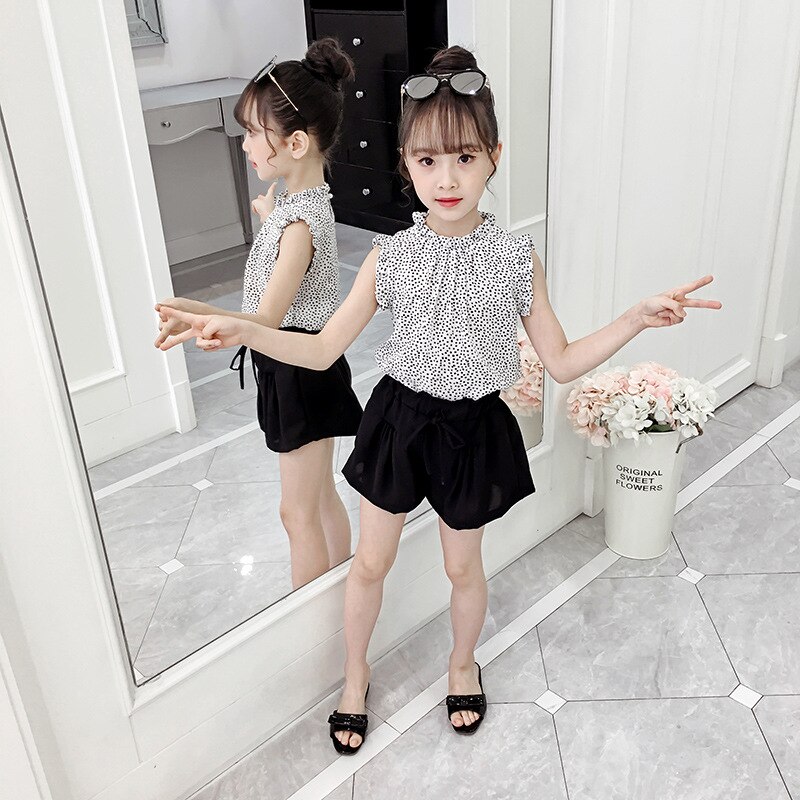 Conjuntos de ropa para niñas pequeñas, Tops sin mangas + Pantalones cortos, trajes para niños de 4, 5, 6, 7, 8, 9, 10, 11 y 12 años: Blanco / 150