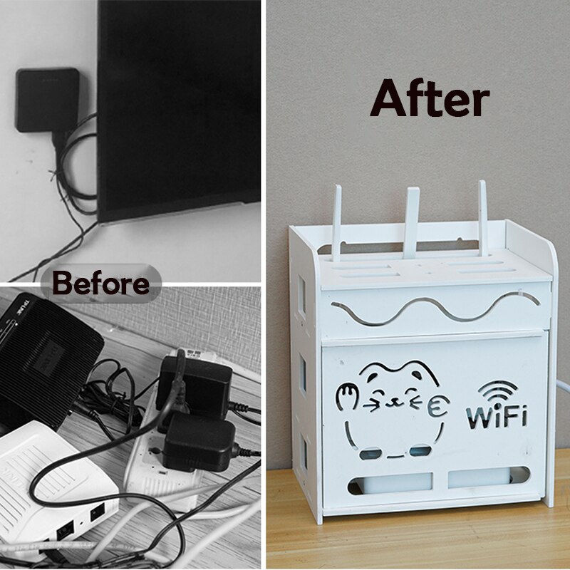 Wifi Router Regal Lagerung Boxen Große Kapazität Kabel Energie Plus Draht Halterung Lagerung Kasten Holz-Kunststoff Zauberstab Regal Stecker halterung