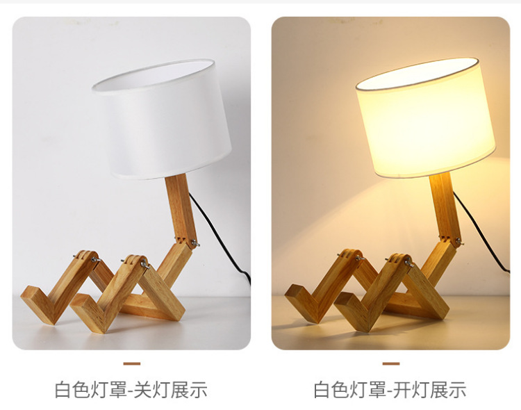 Lampe de Table créative en forme de Robot en bois, lampe de bureau de lecture à la pour étude intérieure, veilleuse décorative nordique moderne pour bureau