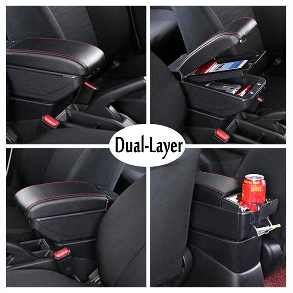 Voor Hyundai I10 2007 - Opbergdoos Interieur Armsteun Armsteun Interieur Dual Layer Black Lederen Asbak