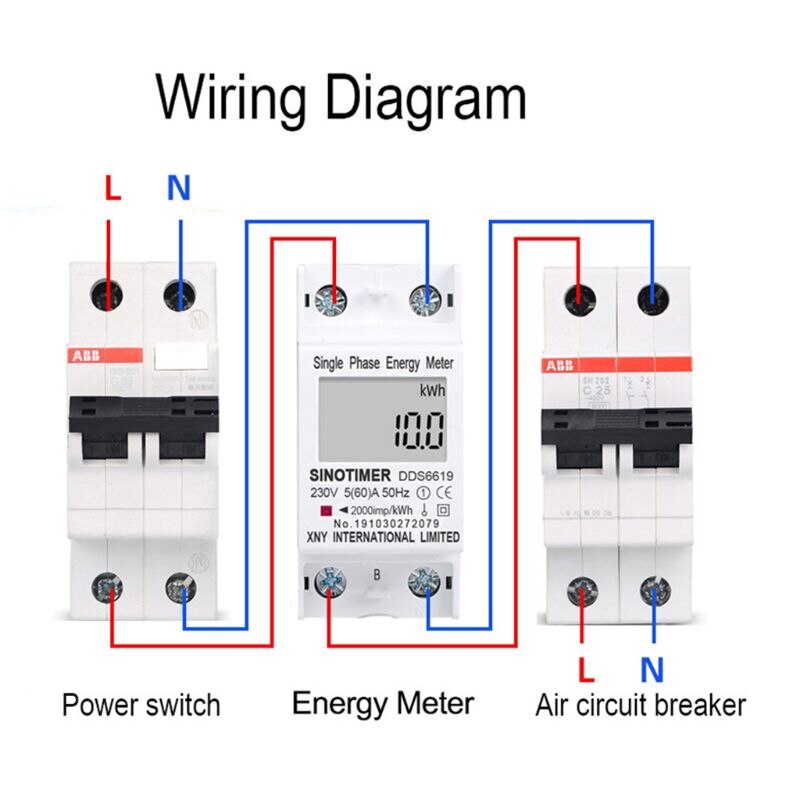 Backlight LCD Digital Din Rail Single Phase Energy Meter Power Consumption kWh Meter Voltage Current Wattmeter Electric AC 220V