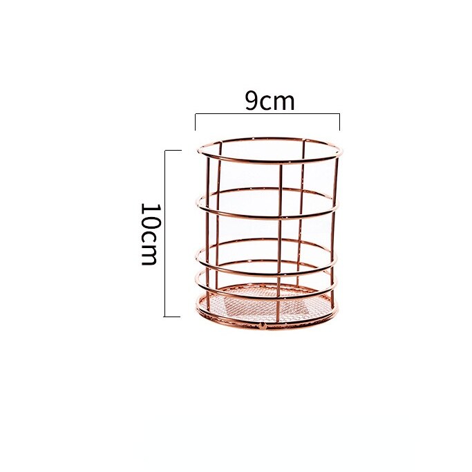 Nordic Gold Metal Iron Makeup Pen Storage Basket Office Desktop Sundries Makeup Brushes Holder Table Cosmetics Organizer Rack: A Rose Gold