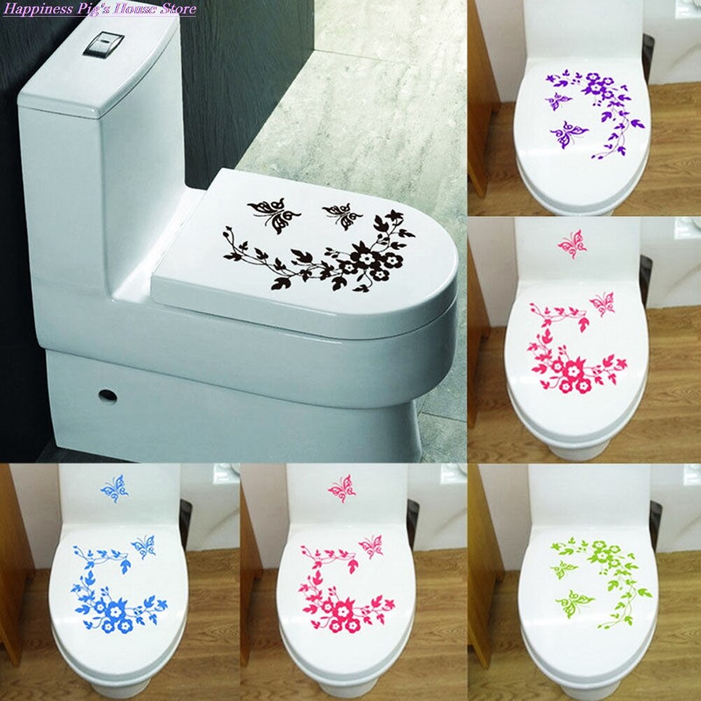 PVC amovible toilette couvercle autocollant papillon et fleur motif toilette siège couverture mur collage affiche autocollant