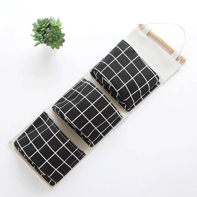 Organizadores colgantes con 3 bolsillos, bolsa de almacenamiento colgante impermeable, organizador de armario montado en la pared, bolsas para artículos diversos, decoración del hogar: Negro