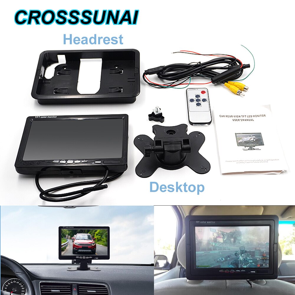 7 Inch TFT HD Car LCD Screen Monitor Desktop/Headrest Auto 2 Signal Input Video Reversing Camera Monitor 12V 24V For PAL/NTSC
