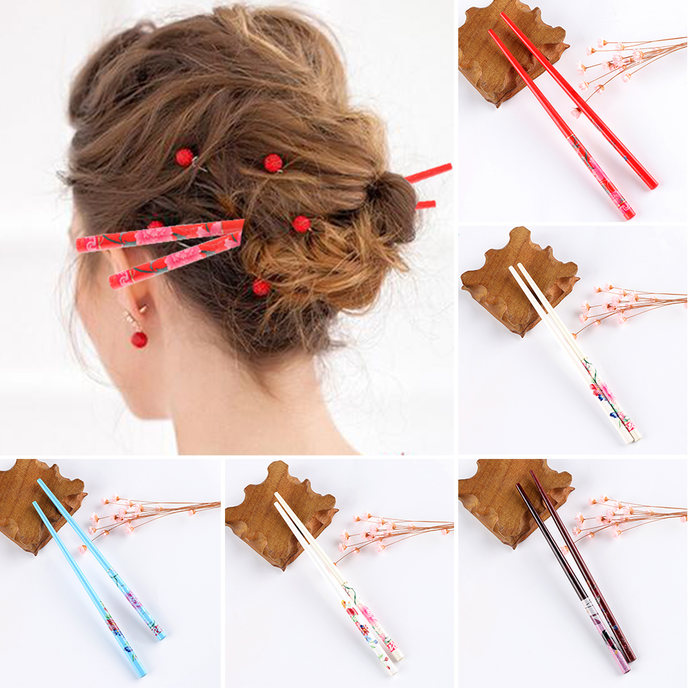 2 stks/set Handgemaakte Haar stok Vintage Schilderen haarspeld Kleurrijke Natuurlijke hout voor vrouwen Japanse haarspeld Hout Chinese haar stok