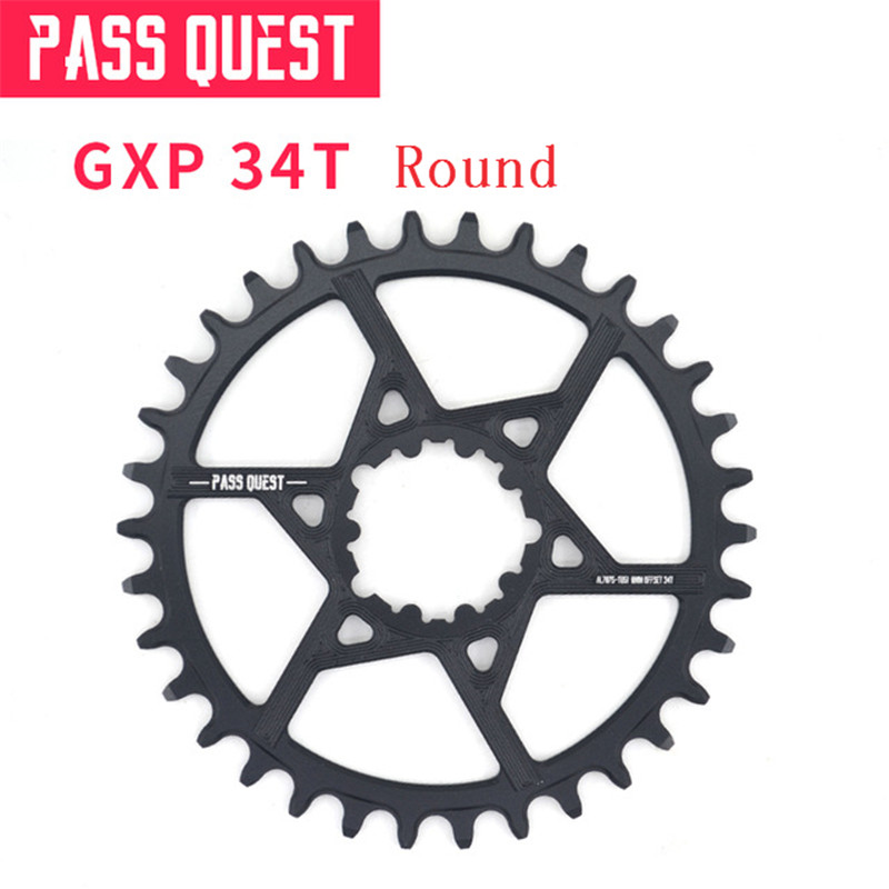 PASS QUEST GXP Round Oval 0mm Offset 32T-42T Chainring MTB Narrow Wide Bike bicycle Chainwheel for Sram XX1 GX eagle X9 crankset: GXP Ronde 34T