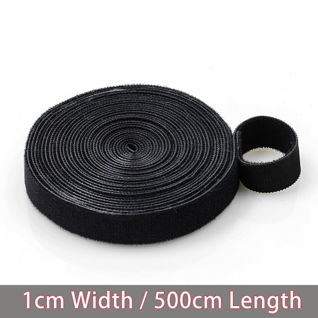 5 metros de Nylon velcro adhesivo con Cinta ajustable magia ganchos Lazos de Cable Clip de lazos Línea alámbrica acabado Velcroing Correa adhesiva cinta: Negro