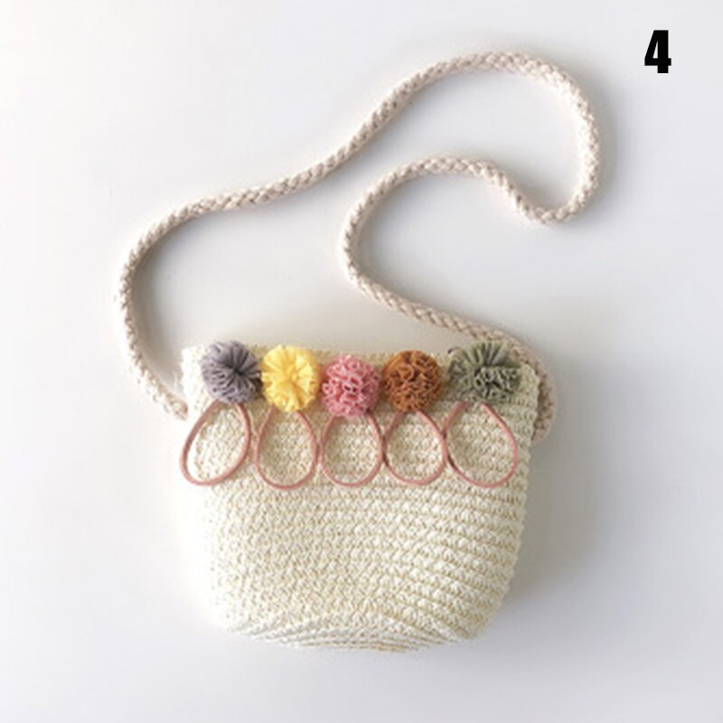 Bolsos tejidos de paja de los niños de bolso de la muchacha de la flor hermosa bolso de playa del verano bolso de hombro tipo bandolera lindo