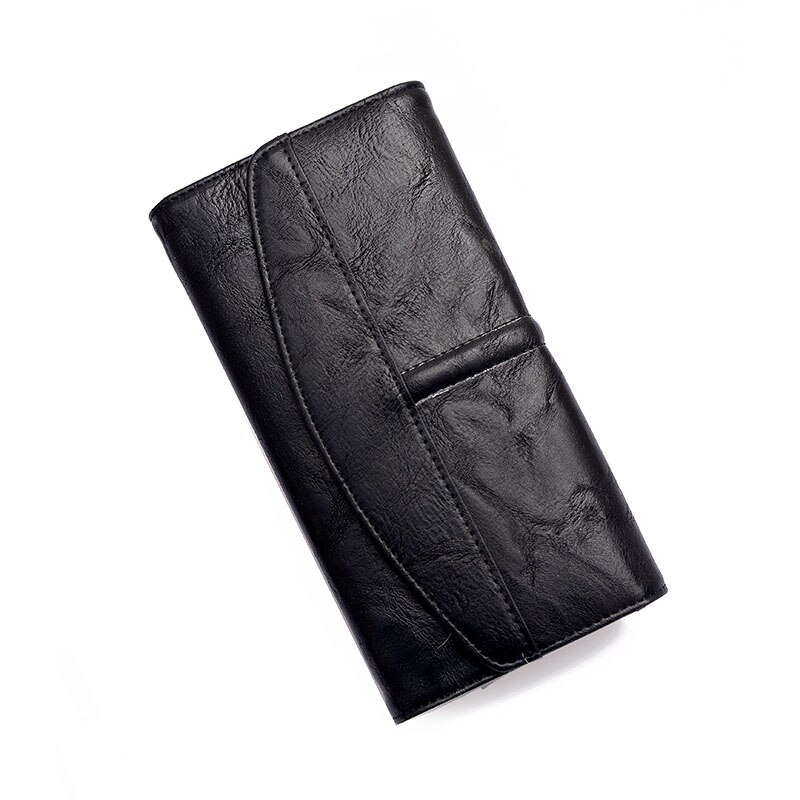 Cartera Vintage Trifold para mujer, billetera larga de piel sintética, cartera de mano para mujer, bolso para teléfono con broche para mujer, bolsas para tarjetas para chica, de gran para mujer: Black