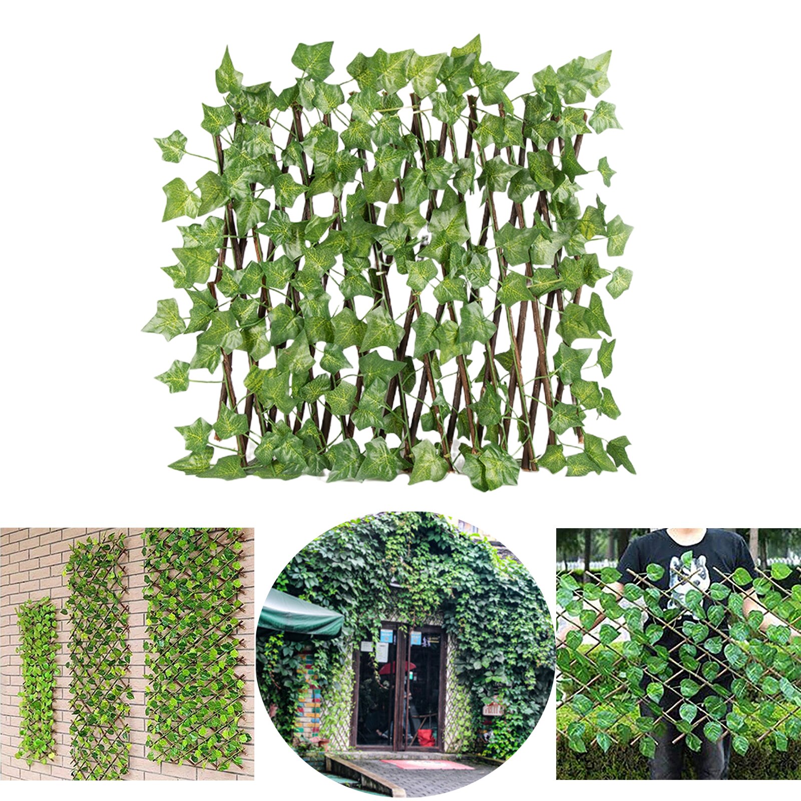 Retractable Garden Fence Trellis Privacy Screen with Artificial Plant Outdoor Indoor Garden Yard Decor