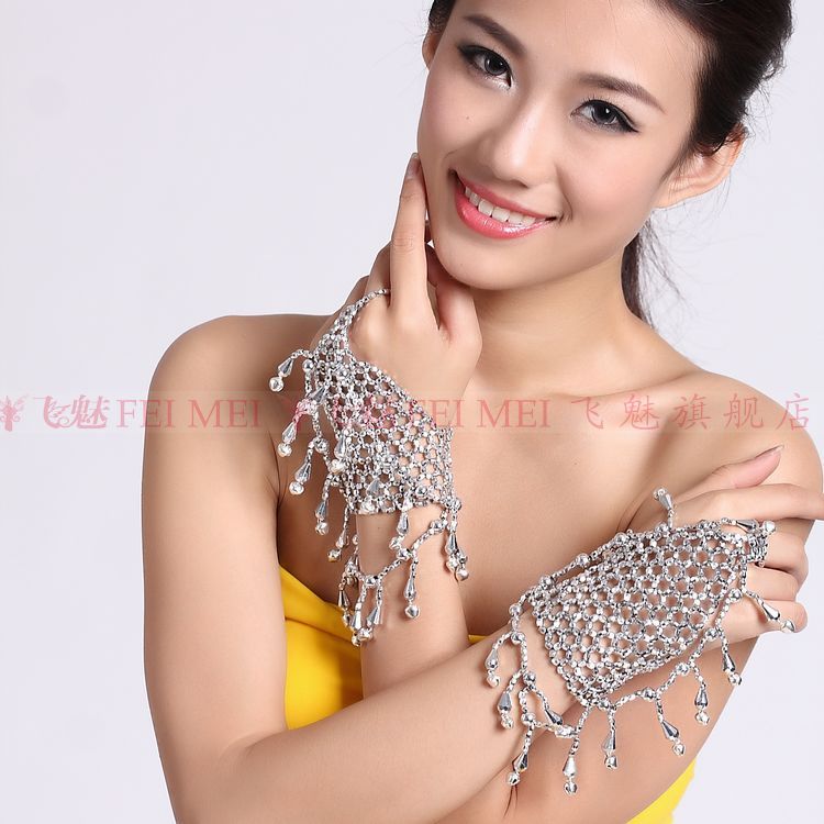 2 pièces bracelet élastique danse du ventre/doigt moyen chaîne anneau accessoires danse du ventre: silver 2