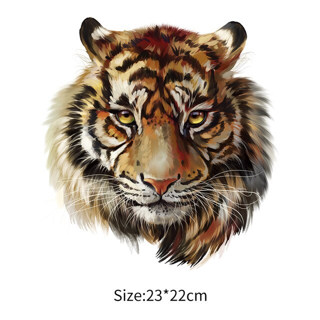 Termiska klistermärken för kläder stryk på lejon djurlappar värmeöverföring på kläder krondjur t-shirt klistermärken: 23 x 22cm