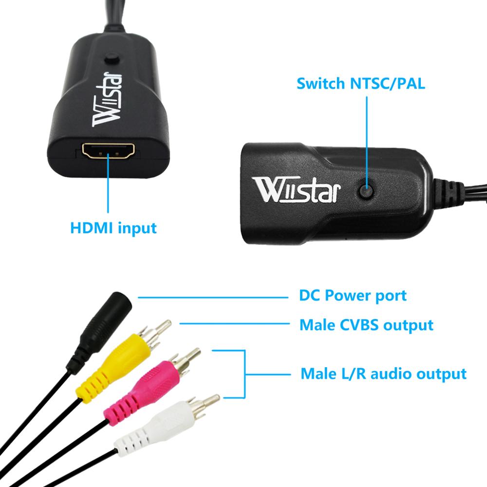 Wiistar HDMI to AV RCA Male Converter mini hdmi2av rca1080P NTSC/PAL for PC HDTV PS3 VCR HDMI to Male AV Video Box